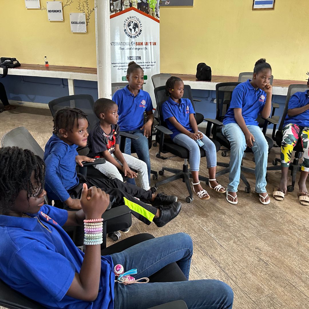 scholarship students at the office in Jamaica